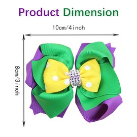 Totelux Mardi Gras Bow Hair Clips Carnival Hair Bow Barrettes Rhinestones Hairpin Purple Green Yellow Grosgrain Ribbon Hair Accessories for Women Girls Masquerade Rave Festive Party Favor