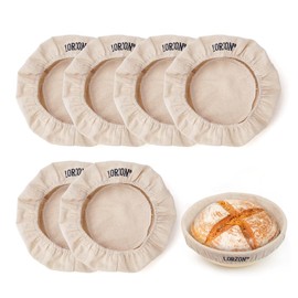 Lorzon 6 Pack Bread Proofing Basket Cover, 10 Inch Round Banneton Liner, Linen Sourdough Bowl Covers for Bread Rising