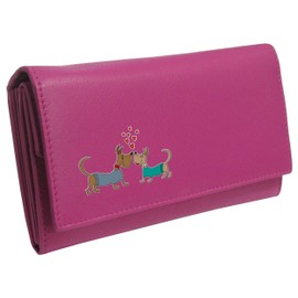 Klassek Dogs in Love Womans Pink Purse Brand Image on Real Animal Leather Dog Lovers Accessory Gift