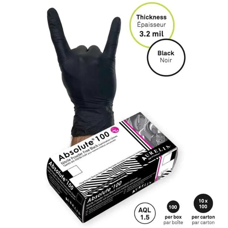 Aurelia - Absolute 100-100 Nitrile Single Use Gloves Black Powder