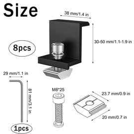 Pack of 8 End Clamps 30 mm Black, End Clamps for Solar Panels, Solar Panel Holder, Adjustable Solar Panel Z Bracket, with Internal 6-Angle Key, for Roofs, Walls, Boats, Motorhomes