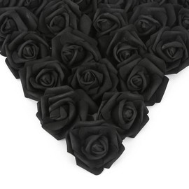 100 pieces Pink Roses Artificial Flowers Pink Foam Roses Heads Bulk Pink Flowers Artificial Roses for Baby Shower Decorations Decorative Fruit - Color: black