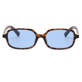 Ggpyyon Retro Rectangle Sunglasses for Women Men, Vintage 90s Small Narrow Square Glasses Shade(Tortoiseshell/Blue)