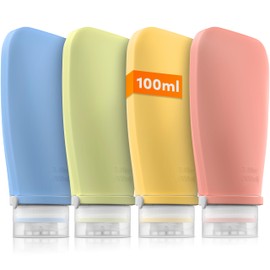 TRAVELY Travel Essentials Travel Bottles for Filling (4 x 100 ml) Suitable for Hand Luggage, Shampoo Bottles for Filling, Leak-proof & Colourful, Travel Set, Travel Bottles, Travel Size
