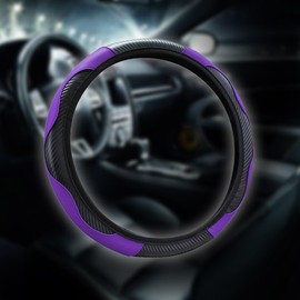 Honibaoto 15 inch Car Steering Wheel Cover, Carbon Fiber Microfiber PU Leather Elastic Steering Wheel Protector for Men Women, Anti-Slip Breathable Car Interior Accessories (Purple)