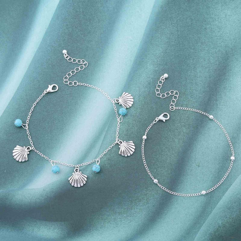 Inateannal Multilayer Shell Anklet Turquoise Beads Anklet Golden Shell Anklet