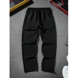 WDIRARA Men's Graphic Printed Stacked Sweatpants Flared Leg Y2K Drawstring Waisted Casual Jogger Pants with Pockets Solid Dark Black L