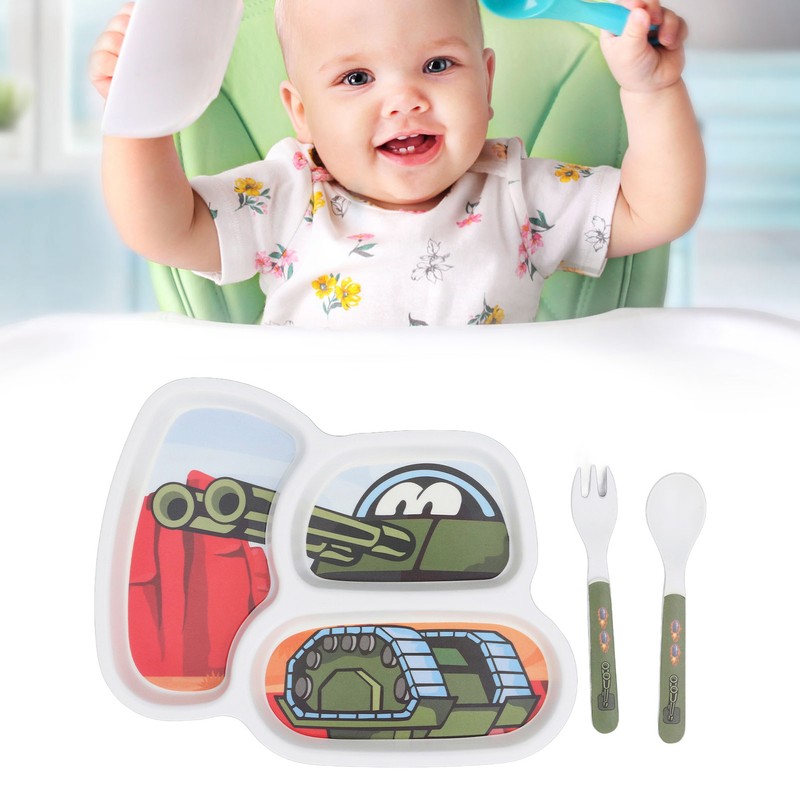 Children Tableware Set Cartoon Printed Unbreakable Divided Plate Toddler Eating