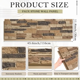 Maasechs 2 Pack Faux Stone Panels Interior 45.6''l x 11.8''h x 0.98''d Faux Siding Panels Exterior Artificial 3D Veneer for Wall Decor Outdoor Home Improvement Projects (Light Brown)
