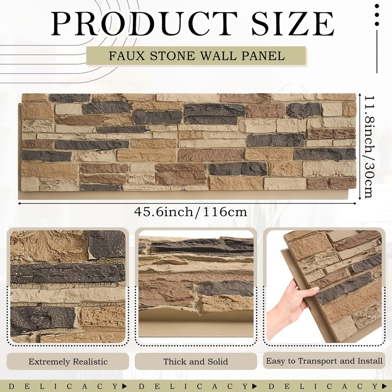 Maasechs 2 Pack Faux Stone Panels Interior 45.6''l x 11.8''h