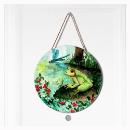 Ceutoiy Welcome Sign Frog For Front Door Decor, Summer Frog Dragonfly Wood Door Hanger For Porch Balcony, Welcome Door Wreath Hanger Kitchen Bedroom Home Decoration
