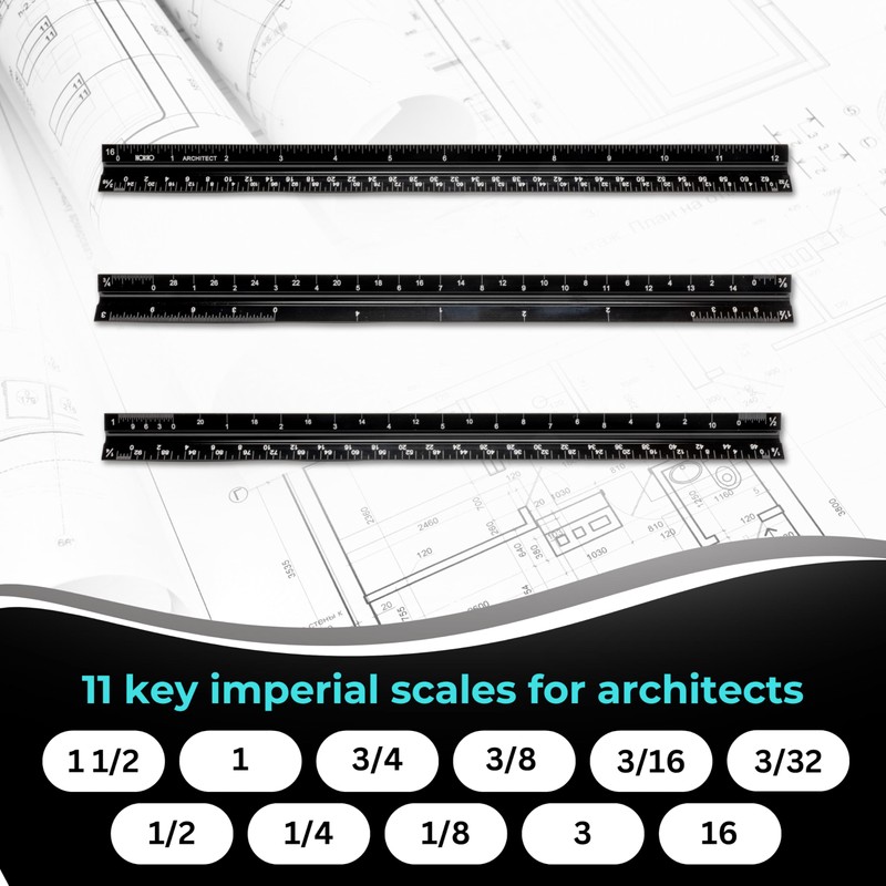 NOKKO 12 Inch Architectural Scale Ruler - Imperial Measurements, Professional