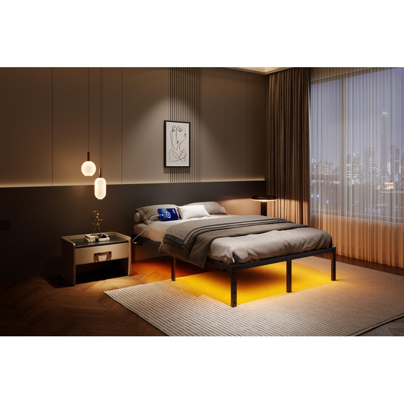 UOMEUR Queen Bed Frame with LED Lights Metal Bed Frame