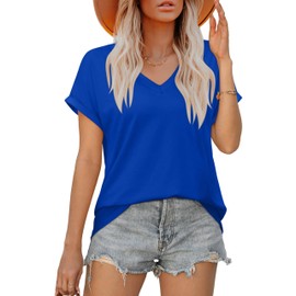 XIEERDUO Womens T Shirts Plus Size Summer Fashion Royal Blue Tops Y2K Leisure 2XL