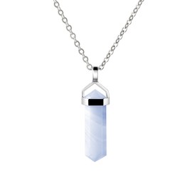 Franki Baker Dainty Natural Blue Lace Agate Gemstone & 925 Sterling Silver Pendant Necklace. Chain length: 50cm
