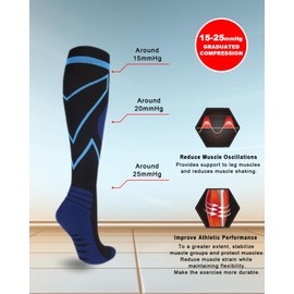 KICAS 2 Pairs Geometry Compression Socks for Women & Men(15-25mmHg), Performance Tall Socks, Best for Hockey, Running, Flight, Travel, Compression Arch Support (Black/Grey+Black/Blue, XXL)
