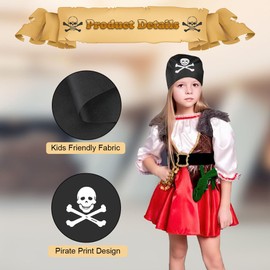 AOMIG Pirate Bandana, 1 Pcs Black Bandana Head Scarf for Girls Boys Kids, Captain Headbands Unisex Headwraps, Multi-purpose Hair Scarf Handkerchief Wristband, Theme Party Mardi Gras Headwear