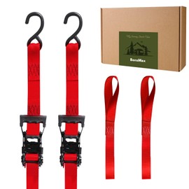 BonsMax 1.5" x12' Heavy Duty Ratchet Straps with S-Hook, Tie Down Straps with Soft Loops, 4400 lbs Break Strength, Secure Motorcycle, ATV, UTV, Dirt Bike on Pickup Truck Bed, Trailer