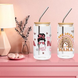 UV DTF Cup Wrap for 16 OZ - 8 Sheets Mama UV DTF Transfer Sticker for Glass, Mom Daily Affirmation, Bohemian Rainbow, Sunflower, Butterflies Style Rub On Transfers, Mom Appreciate Gifts