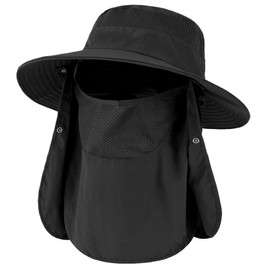 H HOME-MART UPF50+ Sun Hat Wide Brim Fishing Hat with Removable Neck Flap & Face Cover for Men & Women, UV Sun Protection Sun Hat for Outdoor (AU, Alpha, One Size, Standard, Black)