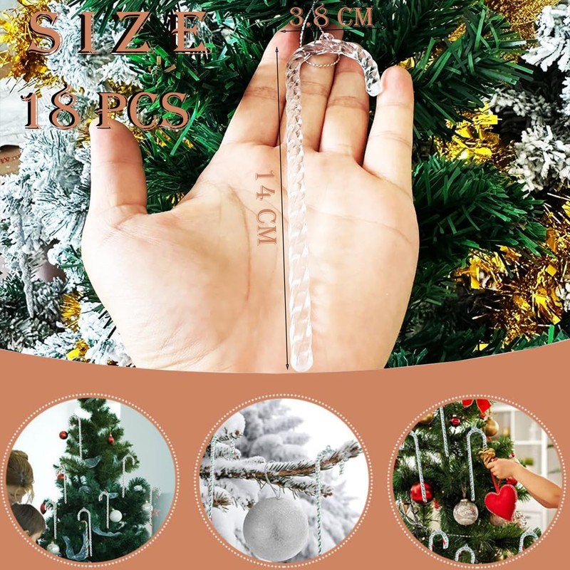 Christmas Candy Cane, Candy Cane Pendant, Christmas Cane Decoration, Clear