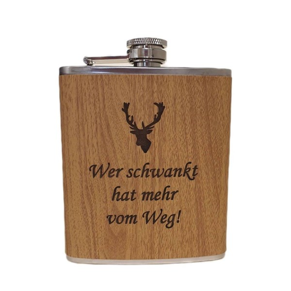 Stainless Steel Hip Flask 170 ml in Wood Look -