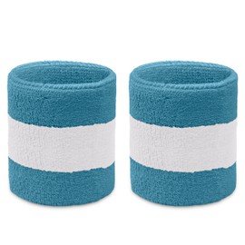 COUVER Sweatband Set Sports Headband Wristband Set Terry Cloth Moisture Wicking Sweat Absorbing Wrist Sweatbands Head Sweatband, White/Sky Blue