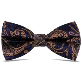 WOXVM Men's Bow Ties Paisley Pre-Tied Bowtie (Gold Navy Blue)
