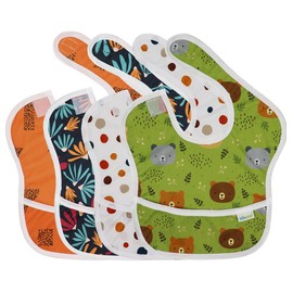 ZENBÉBÉ Baby Bib, Waterproof, Washable Fabric, Fits Babies and Toddlers 6-24 Month (4-Pack) (Bear)