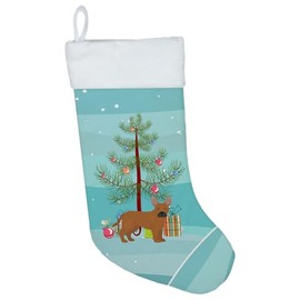 Caroline's Treasures CK3828CS Tan French Bulldog Pit Bull Mix Christmas Tree Christmas Stocking Fireplace Hanging Stockings Christmas Season Party Decor Family Holiday Decorations