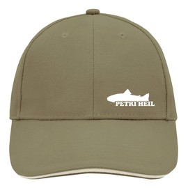 Huuraa Cap Hat Petri Heil Fisherman Greeting Unisex Cap with Motif for Fishermen Gift Idea for Friends and Family, Olive/Beige