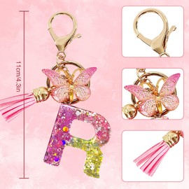 Yanmucy Alphabet Keyring Rings Purple Cute Keychain with Butterfly Tassel Pendant Initial Letters Resin keyrings keychains for bag charm name keychain Women Girls Bag Dec (R)