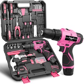 Tool Set - Tool Kit with 12V Cordless Power Drill, 151 Piece Tool Box with Drill, Pink Home Tool Kits for Men & Women, Hand Drill Set for Homeowner, Diyer, Handyman