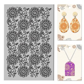 CHGCRAFT Flowers Leaves Vines Retro Clay Texture Mat Polymer Clay Molds DIY Clay Texture Tools for Clay Pottery Earring Jewelry Making Stamp Engraving Machines, Flower, 3.9x2.6x0.1inch