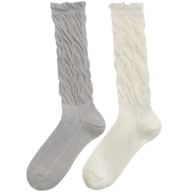 Arukora Women's Mesh Slouch Socks, 2-Pack Summer Breathable Cotton Blend Scrunch Socks for Shoe Size 5-9 White/Gray