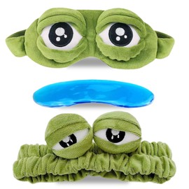 Pack of 2 Frog Eye Mask, Travel Eye Mask, Sleeping Mask for Children, Sleeping Mask, Blindfold, 3D Lint, Frog, Sleeping, Funny Novelty Eye Cover, Eyeshade Travel Mask