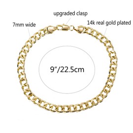 kelistom Gold Cuban Link Anklet Bracelet for Women Men, 7mm Wide 14K Gold / 18K Gold/White Gold Plated Diamond Cut Curb Chain Ankle Bracelets for Women Men 9 10 11 inches