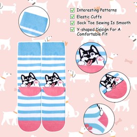 5 Pairs of Women's Cotton Animal Socks with Cute Cat Animal Pattern, Funny Colourful Socks, Gift for Women, One Size, dog cat, One size fits all