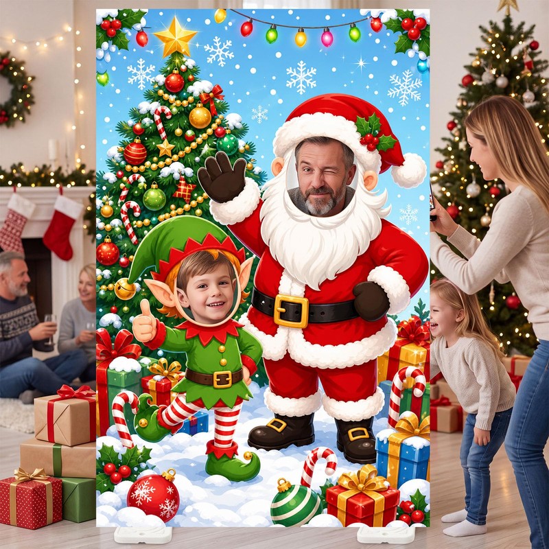 5.4 ft Christmas Cardboard Cutout Stand Up Santa Claus Elves