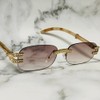 Rhinestone Rimless Sunglasses Vintage Hip Hop Shades Men Light Brown