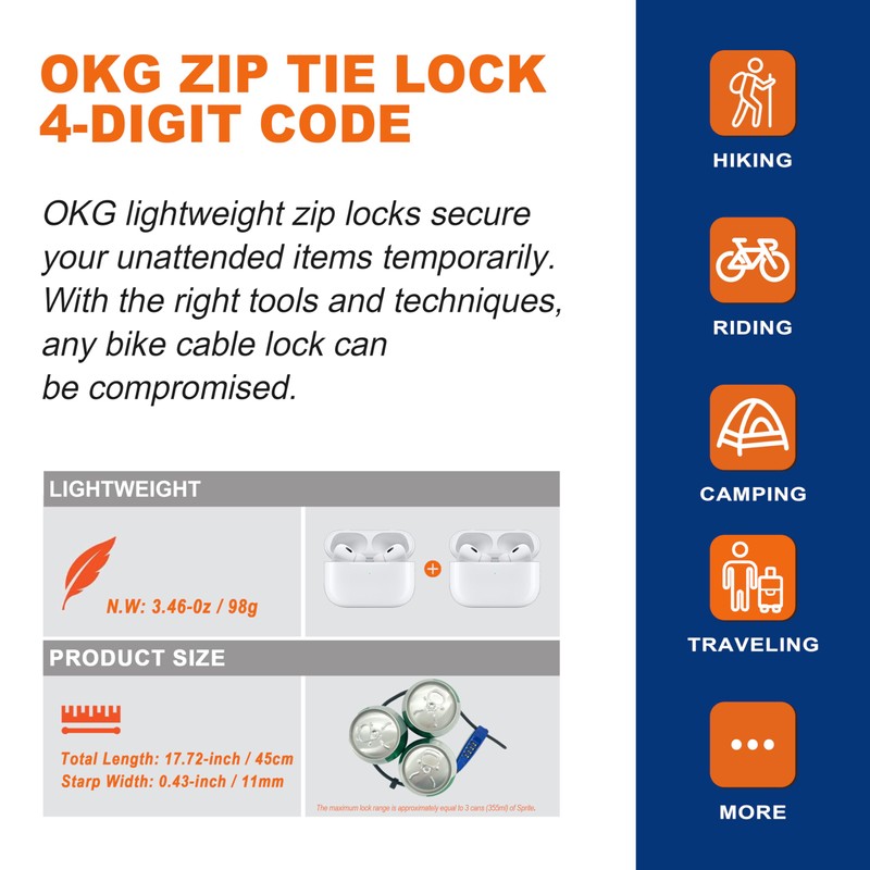 OKG 4-Digit Combination Zip Tie Lock - Anti-Scratch Stainless Steel