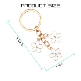KHGUZ Flower Car Keychains, 2PCS Charms Enameled Vehicle Key Ring Pendant for Purse, Universal Automotive Keyring Accessories (White)