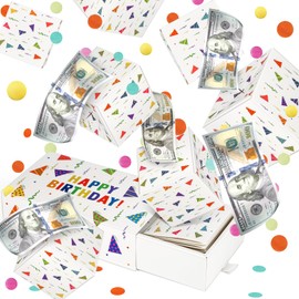 WenmthG Happy Birthday Surprise Gift Box Explosion for Money - Money Gift Box Explosion with Confetti - Pop Out Folding Bounce Explosion Gift Box - Cash Gift Idea for Women Men Kids (White)