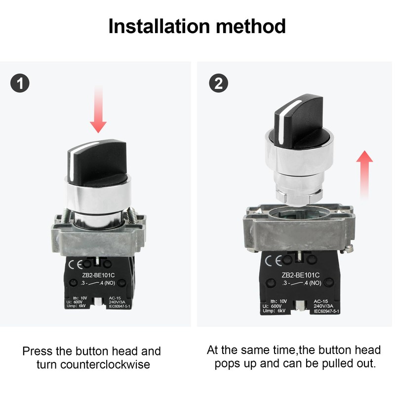 OELFFOW 2Pack Black 3-Position Selector Switch 2NO Metal Head Switch