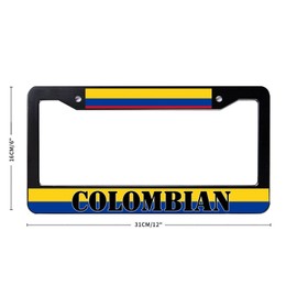 Black License Plate Frames Colombian Flag Aluminum Plate Frame 2 Holes Weather Resistance Pair with Screw Caps Universal Car Plate Frame for Car Decorative Parts 6" X 12"