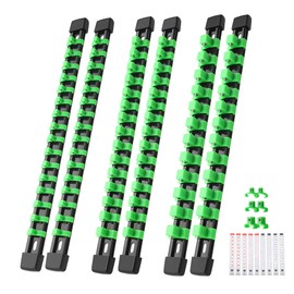 Reniteco 6-Piece Socket Organizer Set - 1/4-Inch x 32 Clips, 3/8-Inch x 30 Clips, 1/2-Inch x 24 Clips, Heavy Duty ABS Socket Holder, Premium Quality Socket Clip Rail Holder for Tool Box Drawer