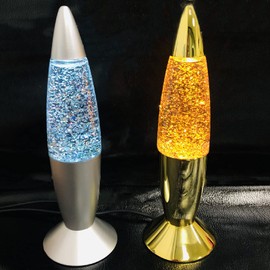 Riaxuebiy Classic LED Lava Lamp USB Rocket Sparkling Lamp Multicolor Changing Glitter Night Light Bedroom Christmas Decor (Gold+Silver)