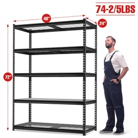 WORKPRO 4000LBS Heavy Duty Shelving, 48”W x 24”D x 72”H, 5-Tier Storage Shelves, Adjustable Metal Shelving, Garage Shelving for Basement, Warehouse, Workshop