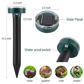 Ultrasonic Mole Repellent Solar Powered Gopher Repellent, Vole Repellent Mole Repellent for Lawn Garden Yard Waterproof Get Rid of Moles Voles Gophers Rats Rodents (8)