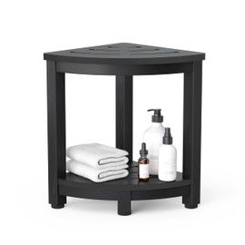Y&M Corner Shower Stool for Inside Shower, Waterproof Shower Bench for Shaving Legs, 2-Tier Bath Bench with Storage Shelf for Bathroom, Living Room, Indoor or Outdoor Use, Black